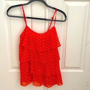 Forever 21 Spaghetti Strap Orange and White Polka Dot Ruffled Tanktop